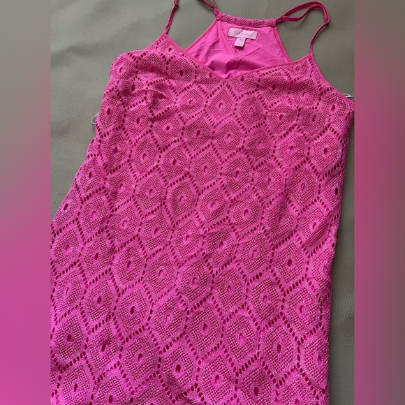 Lilly Pulitzer Dusk Metallic Lace Sleeveless Shift Mini Slip Dress Pop Pink XS - Picture 4 of 10